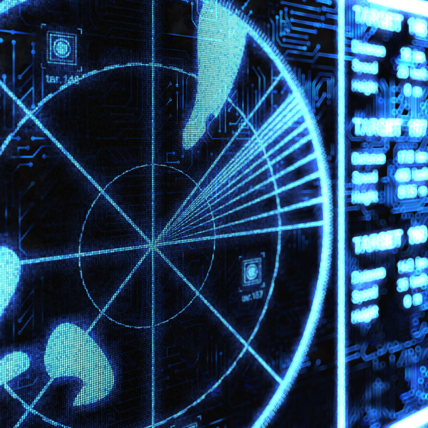 Digital radar display with aircraft tracking interface.